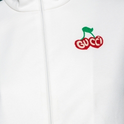 Pre Owned Gucci White Jersey Cherry Logo Appliqued Zip Front Jacket S
