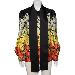 Pre Owned Gucci Multicolor Degradé Floral Print Silk Blouse M