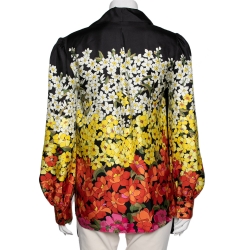 Pre Owned Gucci Multicolor Degradé Floral Print Silk Blouse M