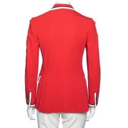 Pre Owned Gucci Red Crepe Fox Badge Contrast Trim Detail Blazer S