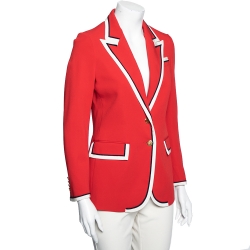 Pre Owned Gucci Red Crepe Fox Badge Contrast Trim Detail Blazer S