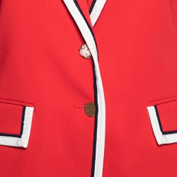 Pre Owned Gucci Red Crepe Fox Badge Contrast Trim Detail Blazer S