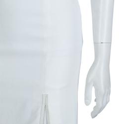 Pre Owned Gucci White Leather Piping Detail Pencil Skirt S