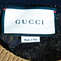 Pre Owned Gucci Navy Blue & Gold GG Lurex Jacquard Cotton Crewneck Jumper M