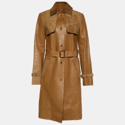 Pre Owned Gucci Brown Leather & Suede Belted Trench Coat M