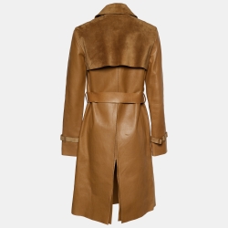 Pre Owned Gucci Brown Leather & Suede Belted Trench Coat M