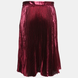 Pre Owned Gucci Magenta Pink Lame Silk Pleated Midi Skirt M