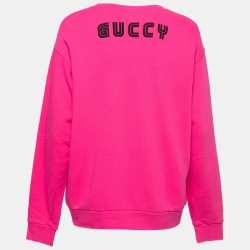 Pre Owned Gucci X Elton John Pink Heart Sequin Embellished Cotton Sweatshirt S