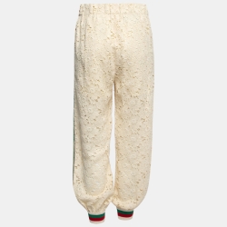 Pre Owned Gucci Cream Lace Web Stripe Rib Knit Trimmed Joggers S