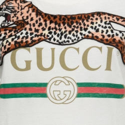 Gucci White Logo Printed Cotton Short Sleeve Oversized T-Shirt XS
