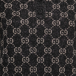 Pre Owned Gucci Black GG Patterned Jacquard Knit GG Polo Dress M