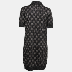 Pre Owned Gucci Black GG Patterned Jacquard Knit GG Polo Dress M