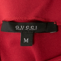 Gucci Red Stretch Knit Belted Bodycon Midi Dress M