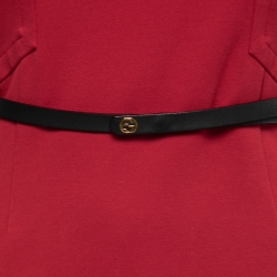 Gucci Red Stretch Knit Belted Bodycon Midi Dress M