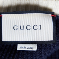 Pre Owned Gucci Navy Blue Cotton Knit Embroidery Detail Cardigan L