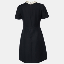 Pre Owned Gucci Black Crepe Contrast Bow Detail Mini Dress M