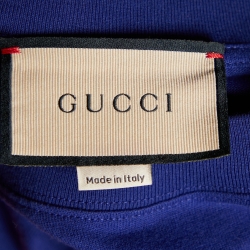 Pre Owned Gucci Blue 1921 L'aveugle Par Amour Printed Cotton Crop Top XS