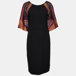 Gucci Black Knit Contrast Sleeve Detail Midi Dress L