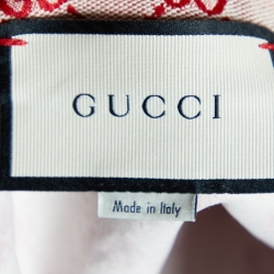 Pre Owned Gucci Ivory & Red Logo Jacquard Midi Skirt M