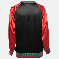 Pre Owned Gucci Black Silk Logo Printed Rib-Trim Detail Sweatshirt L