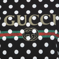 Pre Owned Gucci Black Polka-Dot Print Cotton Logo T-Shirt XS
