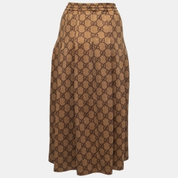 Pre Owned Gucci Brown GG Technical Jersey Pleated Skirt XL