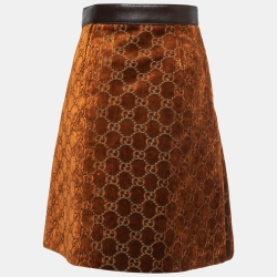 Pre Owned Gucci Brown GG Velvet Midi Skirt S