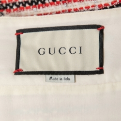Pre Owned Gucci Red/Black Tweed Logo Buckle Detail A-Line Skirt S