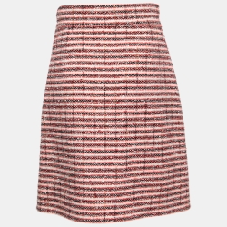 Pre Owned Gucci Red/Black Tweed Logo Buckle Detail A-Line Skirt S