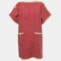 Gucci Red Logo Patterned Wool Blend Pocket Detail Mini Dress M