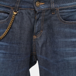 Pre Owned Gucci Dark Blue Denim Pocket Chain Detail Jeans S Waist 28"