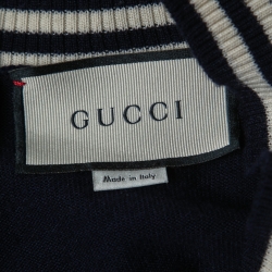 Pre Owned Gucci Navy Blue Wool Knit Bee Appliqued V-Neck Sweater S