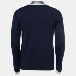 Pre Owned Gucci Navy Blue Wool Knit Bee Appliqued V-Neck Sweater S