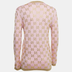 Pre Owned Gucci Pink & Gold GG Logo Crystal Wool Jumper S