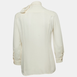 Pre Owned Gucci Cream Silk Floral Appliqued Button Front Shirt Blouse M