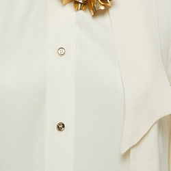 Pre Owned Gucci Cream Silk Floral Appliqued Button Front Shirt Blouse M