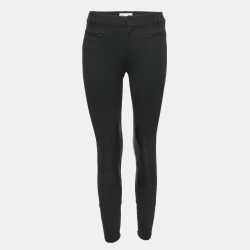 Gucci Black Cotton Blend Leather Trimmed Trousers S