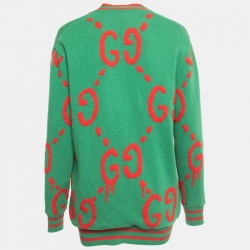 Gucci Green Ghost Patterned Wool Reversible Cardigan M