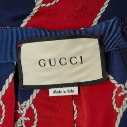Gucci Navy Blue/Red GG Print Silk Paneled Midi Skirt S