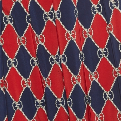 Gucci Navy Blue/Red GG Print Silk Paneled Midi Skirt S