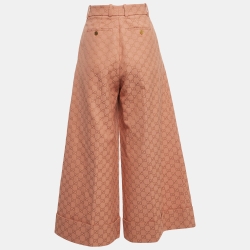 Pre Owned Gucci Pink GG Jacquard Wide-Leg Cropped Pants S