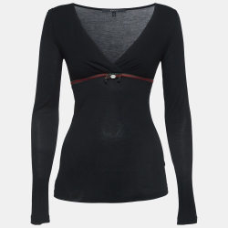 Pre Owned Gucci Black Modal Gathered Long Sleeve Top S