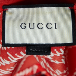Gucci Coral Red Signature Logo Print Silk Button Front Shirt S