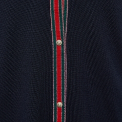 Pre Owned Gucci Navy Blue Wool Knit Web Trimmed Button Front Cardigan XXL