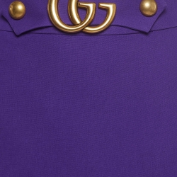 Pre Owned Gucci Purple Silk Blend GG Buckle Detail A-Line Knee Length Skirt S