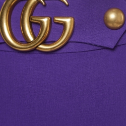 Pre Owned Gucci Purple Silk Blend GG Buckle Detail A-Line Knee Length Skirt S