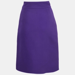 Pre Owned Gucci Purple Silk Blend GG Buckle Detail A-Line Knee Length Skirt S