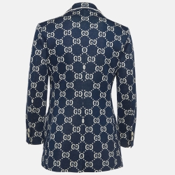 Pre Owned Gucci Navy Blue GG Jacquard Applique Detail Jersey Jacket S
