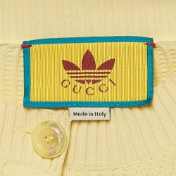 مملوكة مسبقًا Gucci X Adidas Yellow Rib Knit Buttoned Crop Cardigan S
