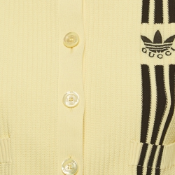 مملوكة مسبقًا Gucci X Adidas Yellow Rib Knit Buttoned Crop Cardigan S